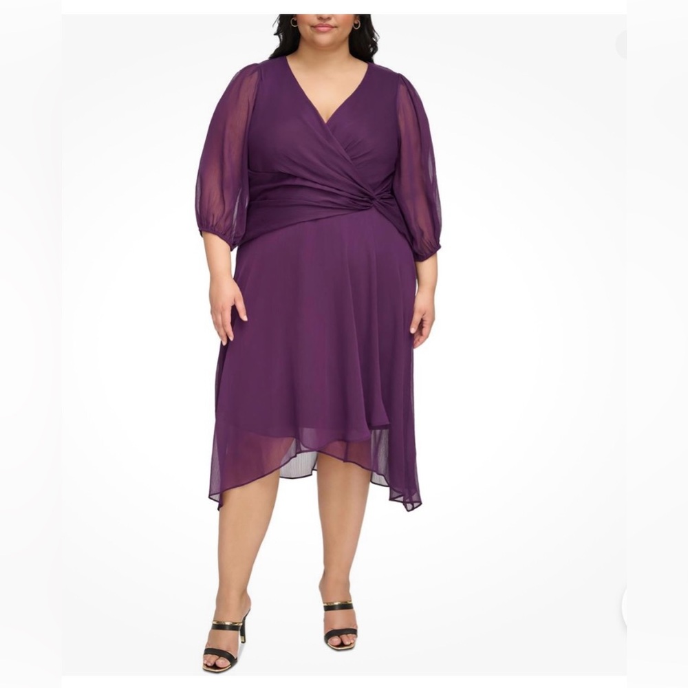 DKNY dress size 18W sheer dark‎ plum purple fit & flare dress PERFECT 💜💜